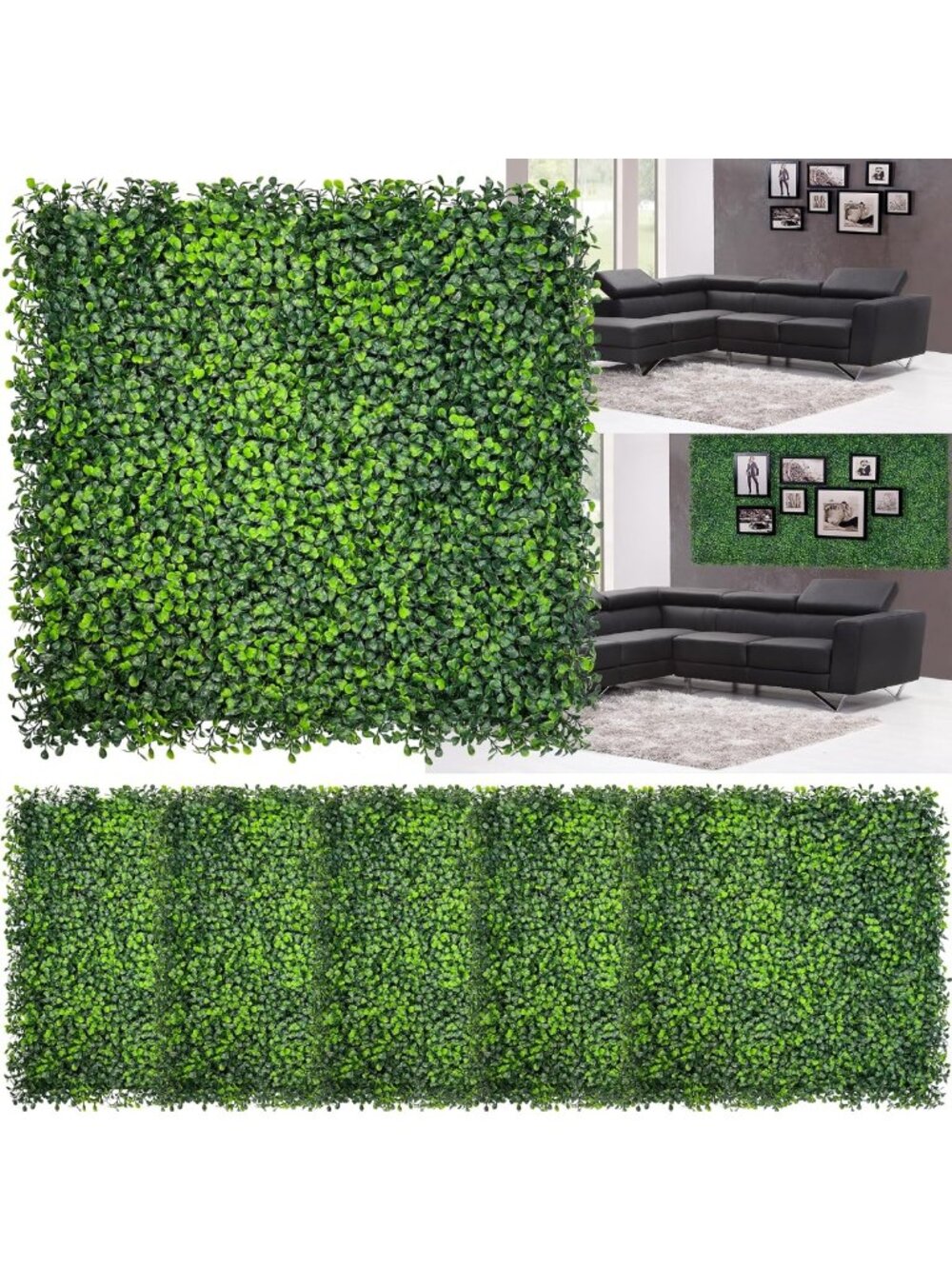 20x20 Artificial Green Leaf Boxwood Hedge Panels - 26 Pieces for Privacy & Decor